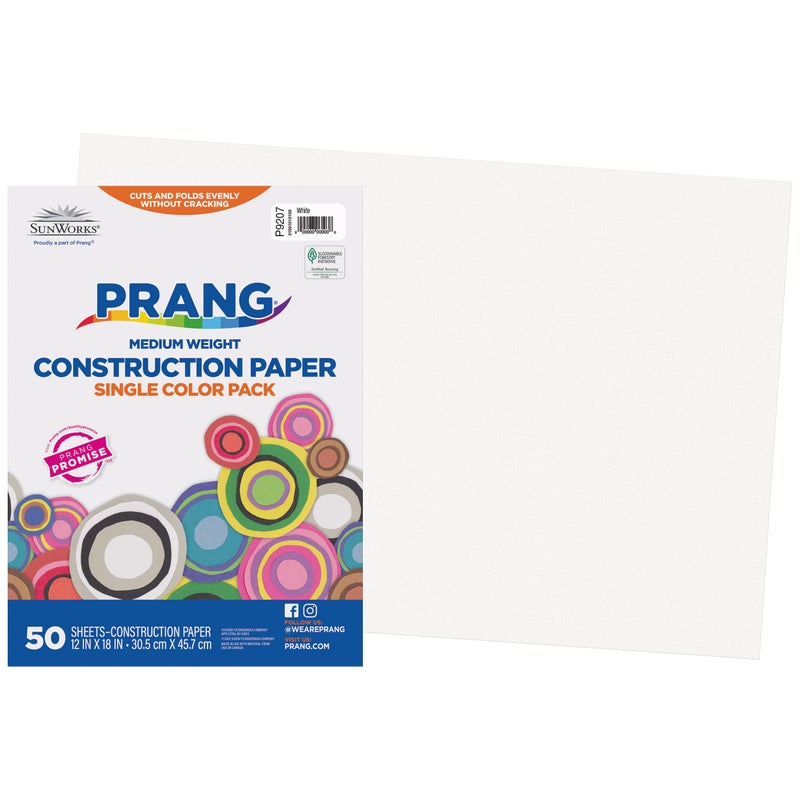 Prang (Formerly SunWorks) Construction Paper, White, 12" x 18", 50 Sheets - Image 1